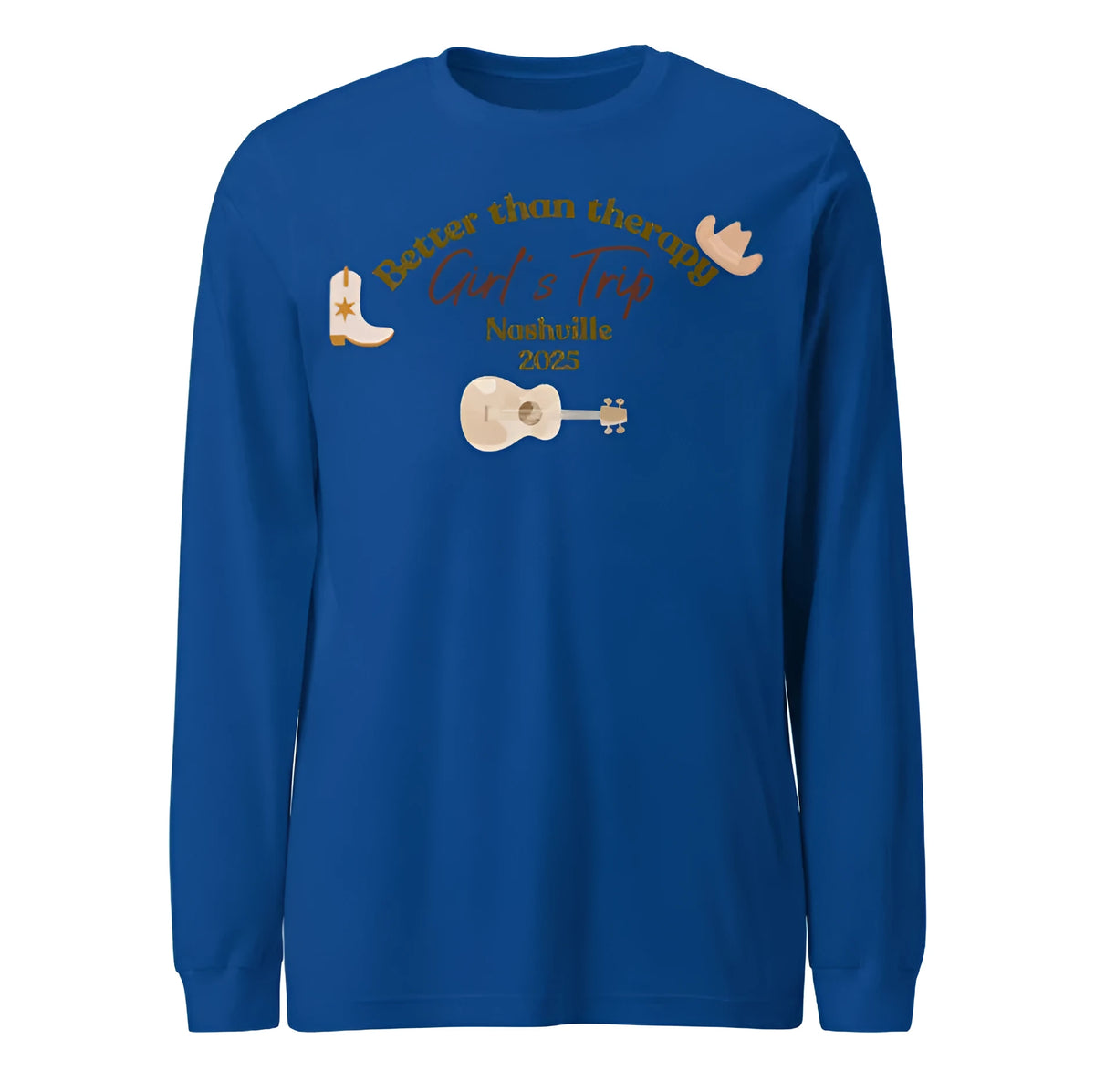 Men's blue loose casual sweater with printed letter patterns and round neck