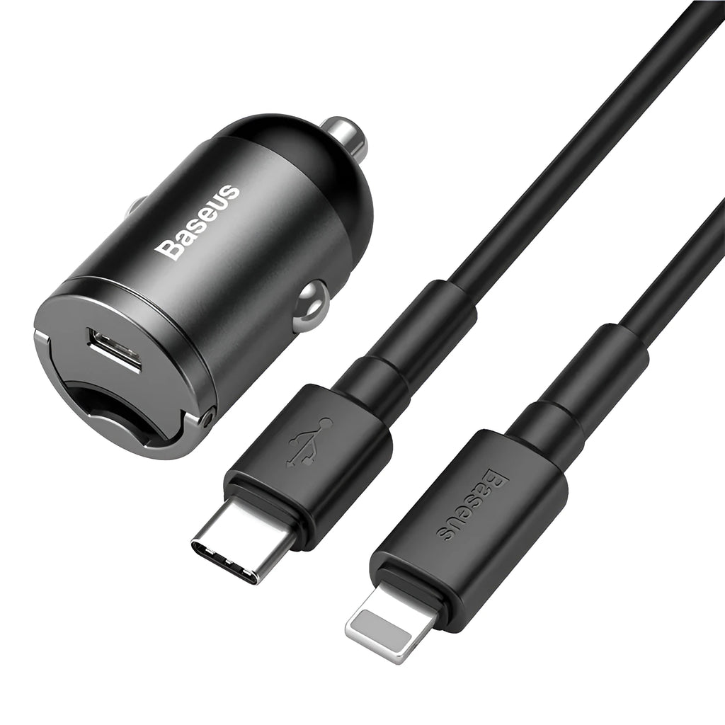 Baseus grey 30W PPS fast car charger with 1 metre USB cable