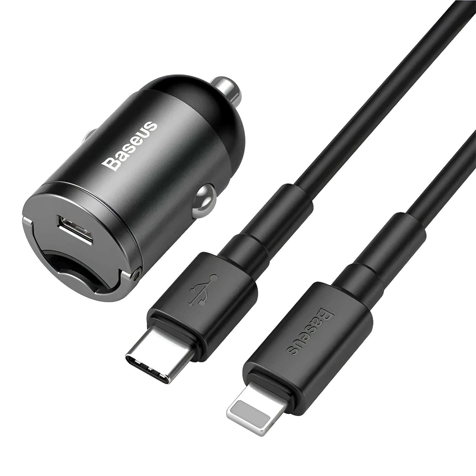 Baseus grey 30W PPS fast car charger with 1 metre USB cable