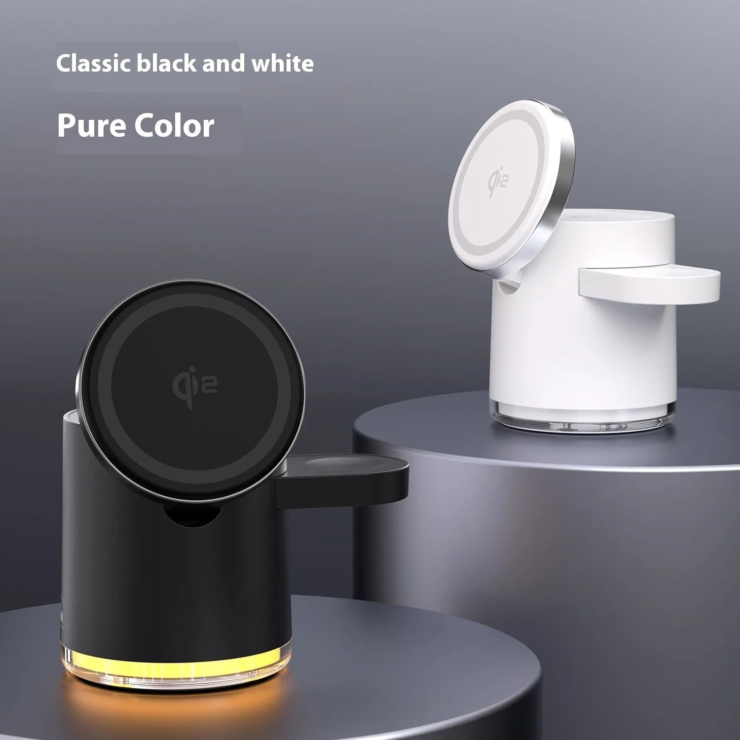 C16 portable magnetic three-in-one wireless folding charger in black and ivory white colours