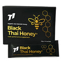 Single glass jar of T1 Black Thai Honey showing dark amber viscous liquid inside