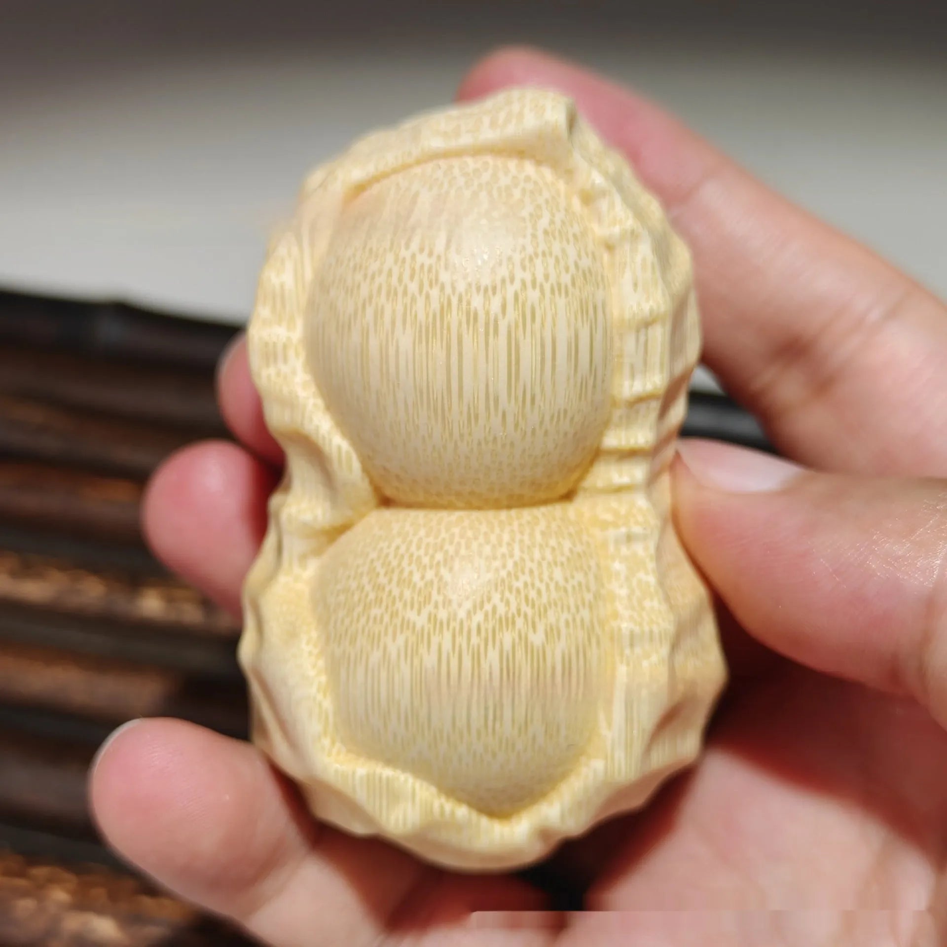 Solid bamboo carving peanut ornament in modern simplicity style for gift giving