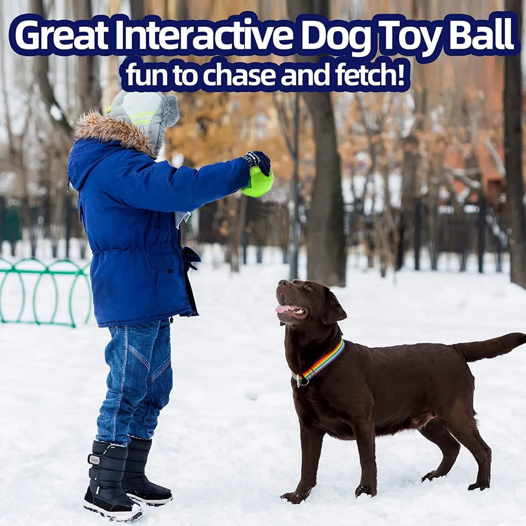 Green natural rubber dog squeaky toy ball for aggressive chewers with beef flavour