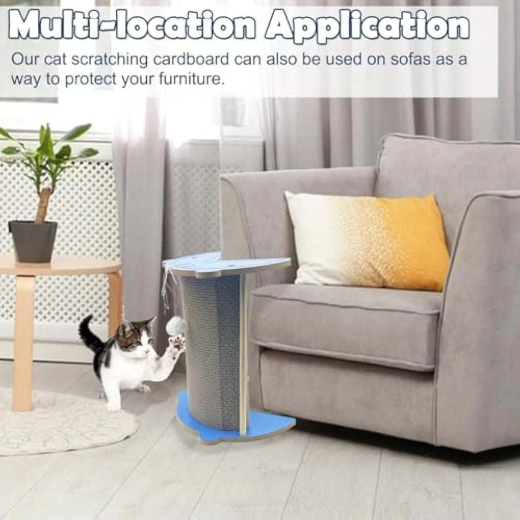 Cat corner scratching pad with hanging ball mounted on wall for furniture protection