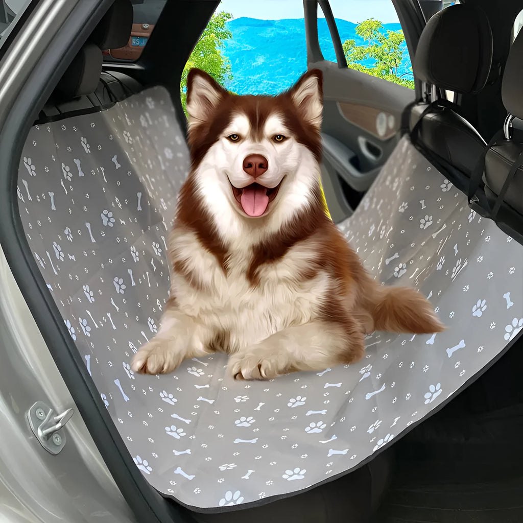 Car pet mat for rear seat protection with water resistant cloth in dog bone print pattern