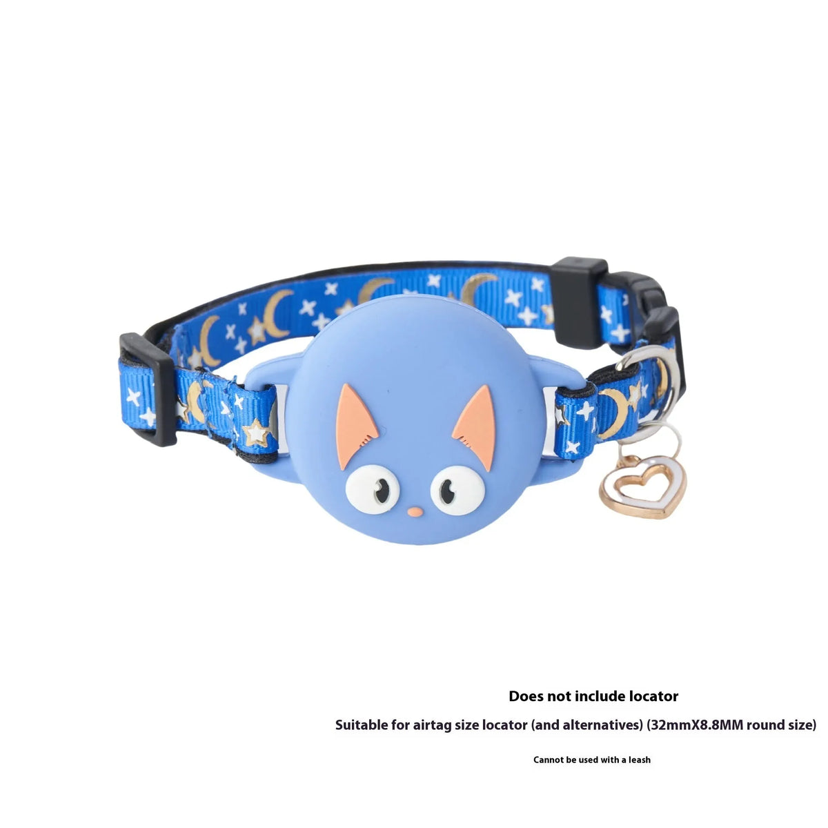 Pink plastic AirTag protective case for cat collar, shown with adjustable band and Apple AirTag.