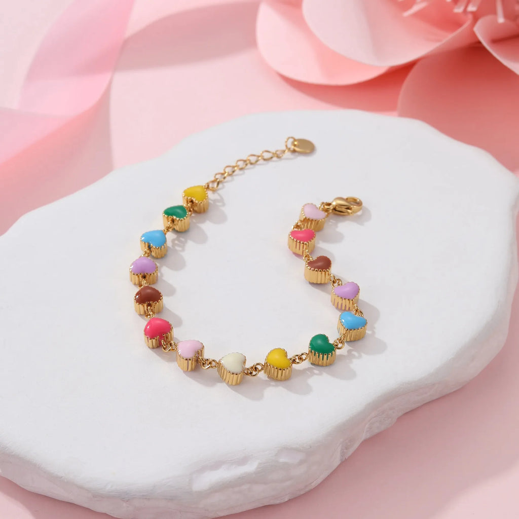 Women's love heart shaped titanium steel bracelet with 18K gold electroplating in gold or steel colour
