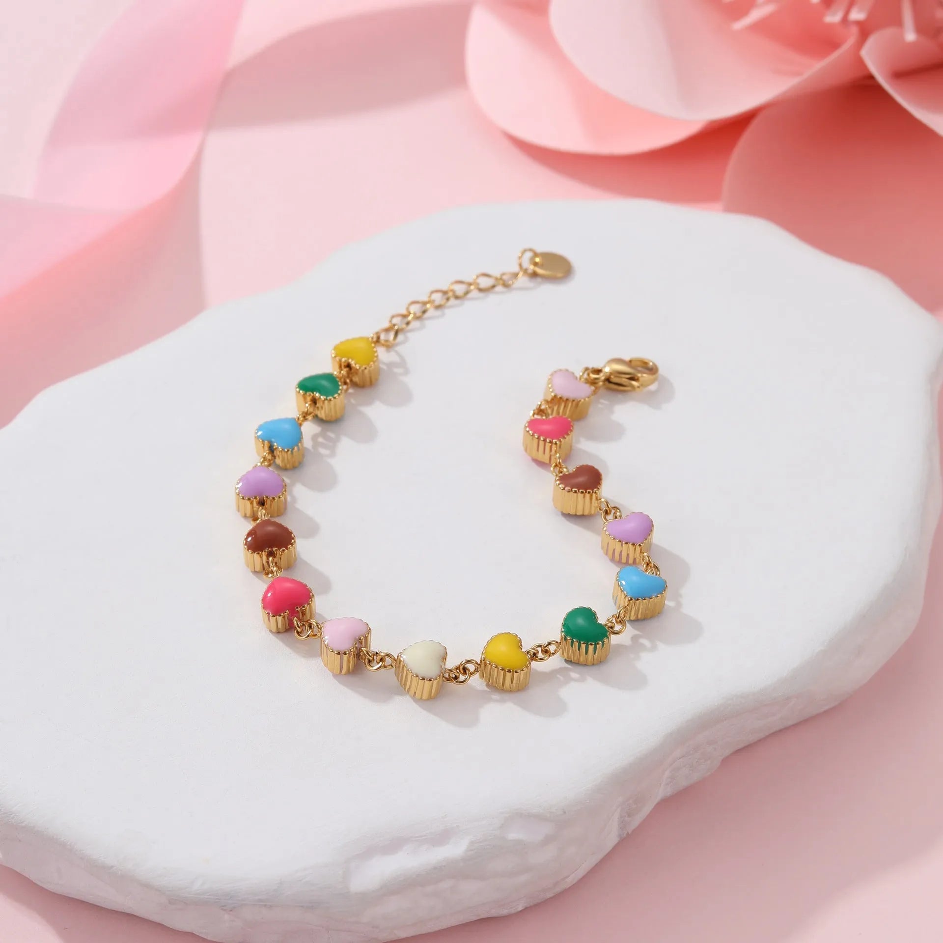 Women's love heart shaped titanium steel bracelet with 18K gold electroplating in gold or steel colour