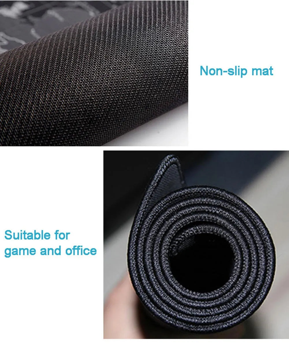 Silk surface desk mouse pad with non-slip rubber base in three size options on office desk