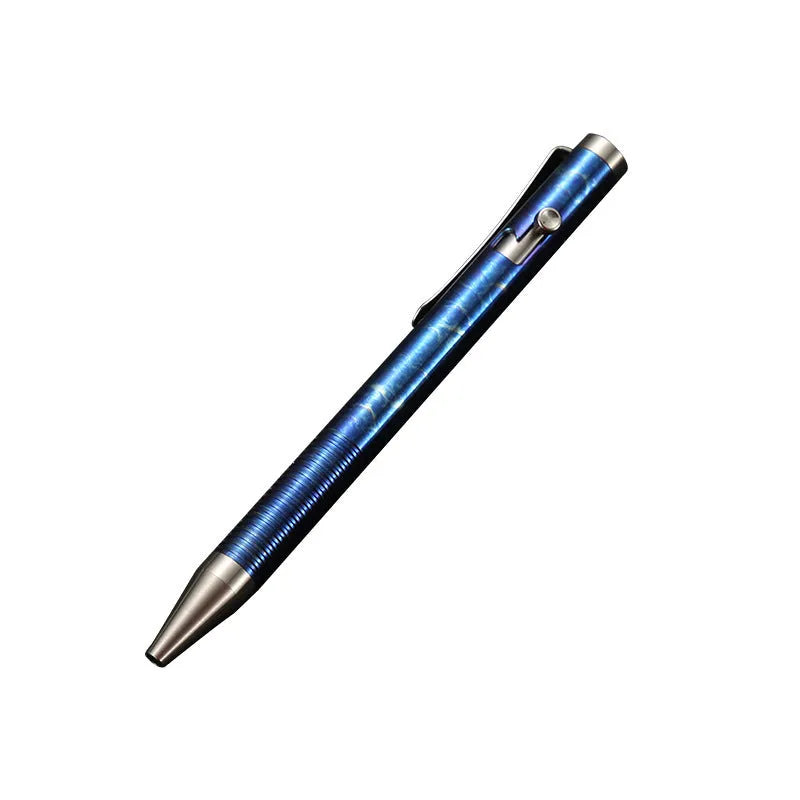 Titanium alloy bolt handle ball pen with phantom colour finish showing dimensions