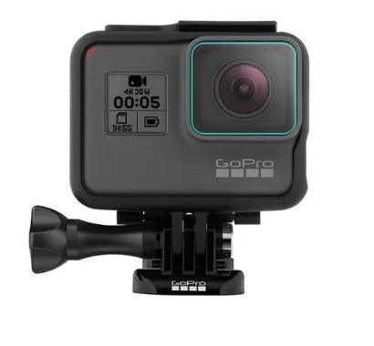 Transparent 9H tempered glass screen and lens protector films for GoPro Hero 5, 6, 7 cameras.