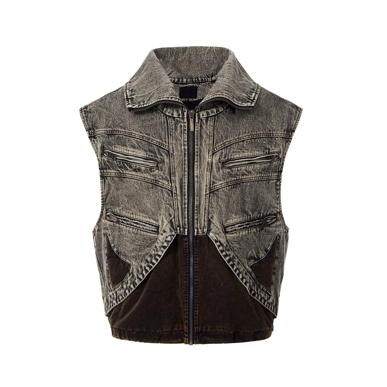 Men's splicing denim sleeveless vest with front zip closure casual summer top