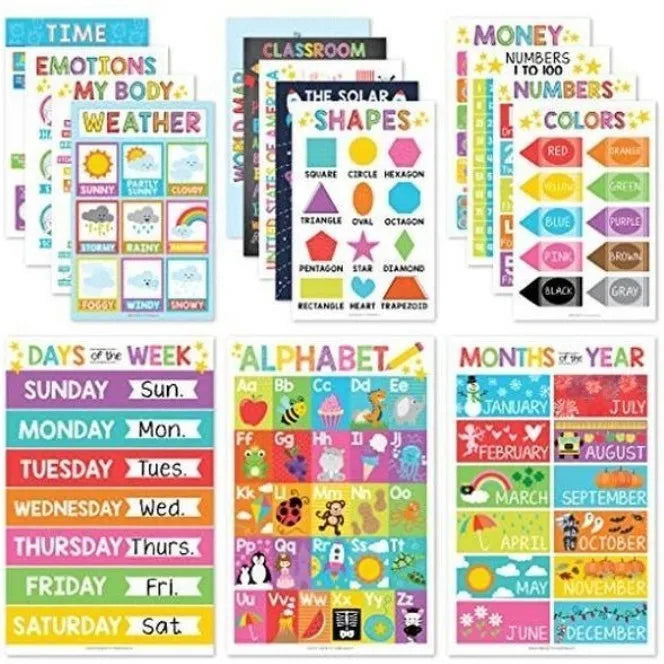 Calm corner poster set with 12 calm posters and puzzle style for classroom wall decoration