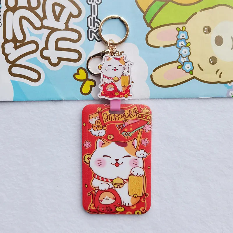 Lucky Cat Tens of Thousands cartoon design plastic card sleeve with matching ferrule pendant.