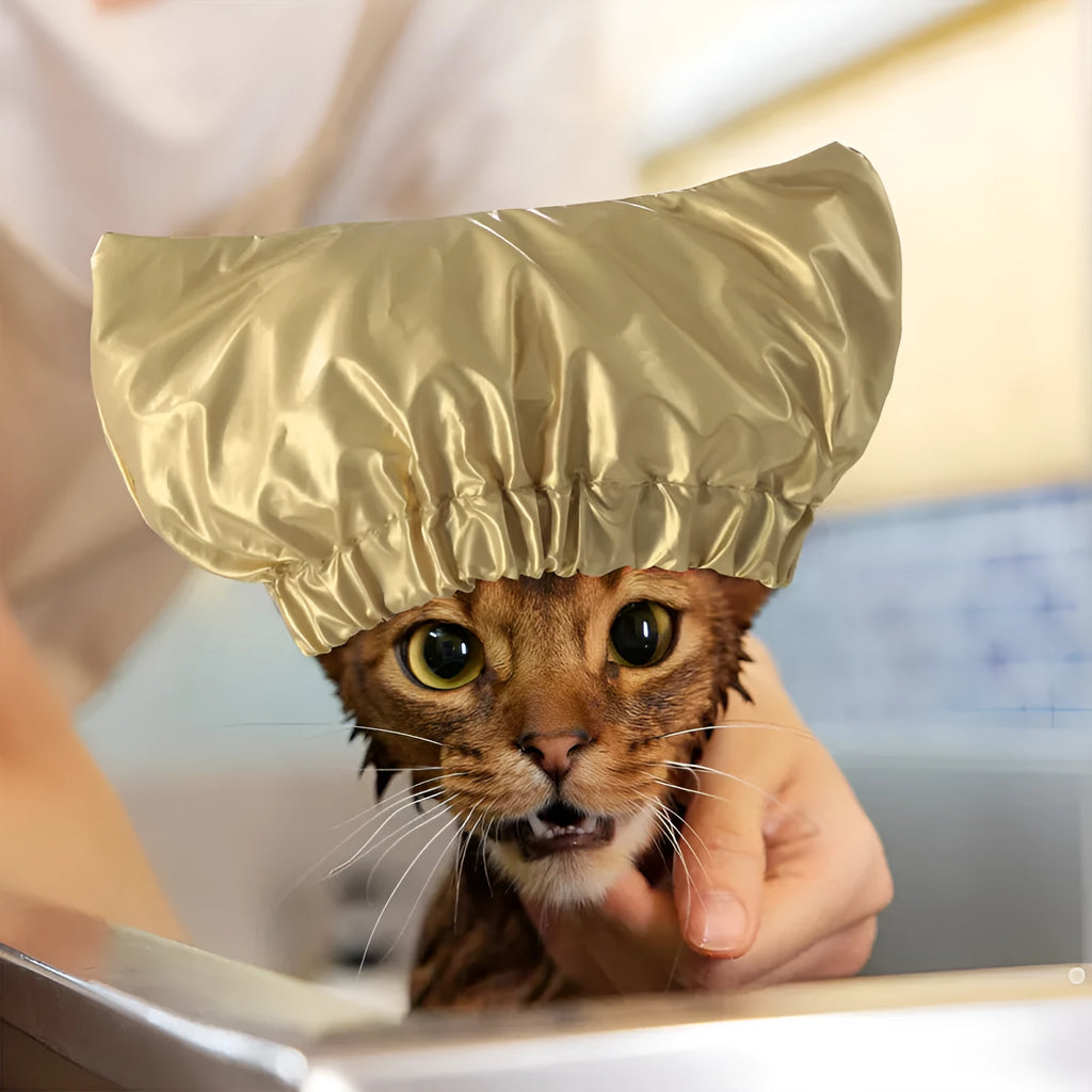 Adjustable waterproof shower cap for dogs and cats in silver, pink or gold colours