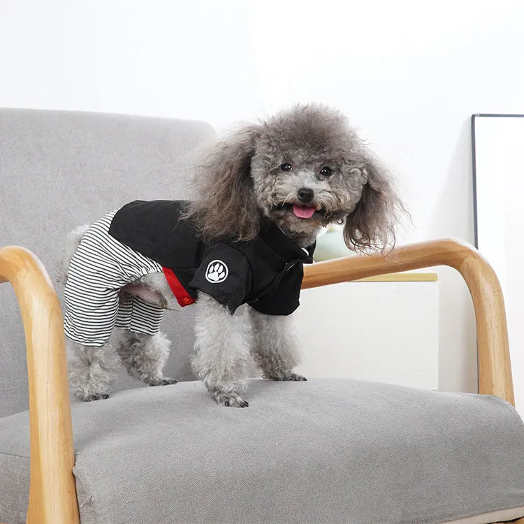 Thin cotton poodle dog clothes available in skirt or four-foot pants styles for seasonal wear
