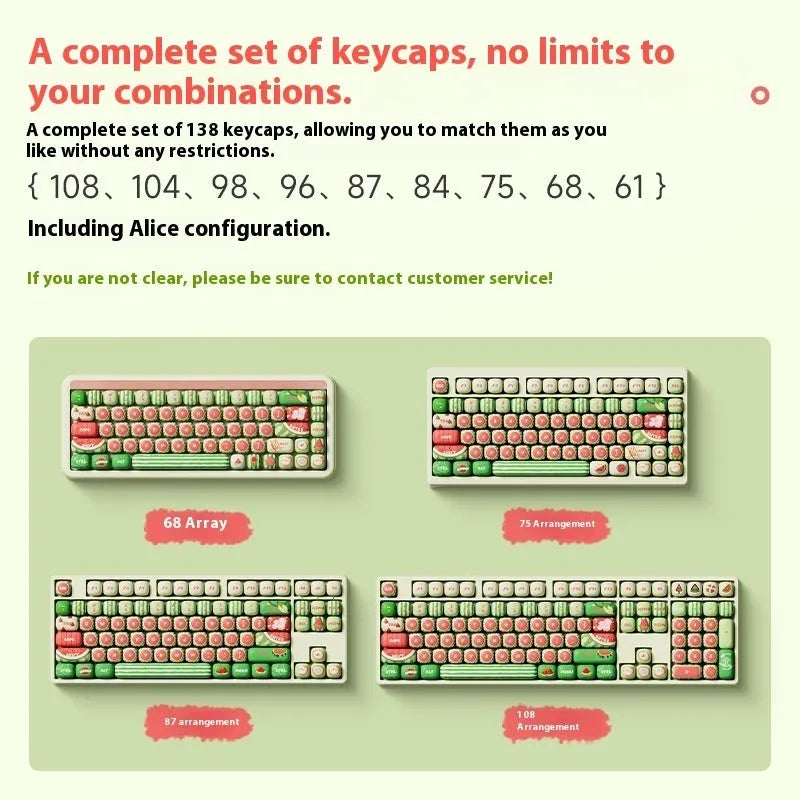 Watermelon theme mechanical keyboard key caps with sublimation printing on five sides