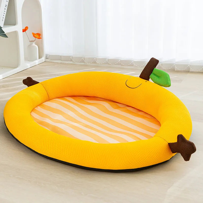 Green fruit-shaped dog bed mat with backrest for large dogs