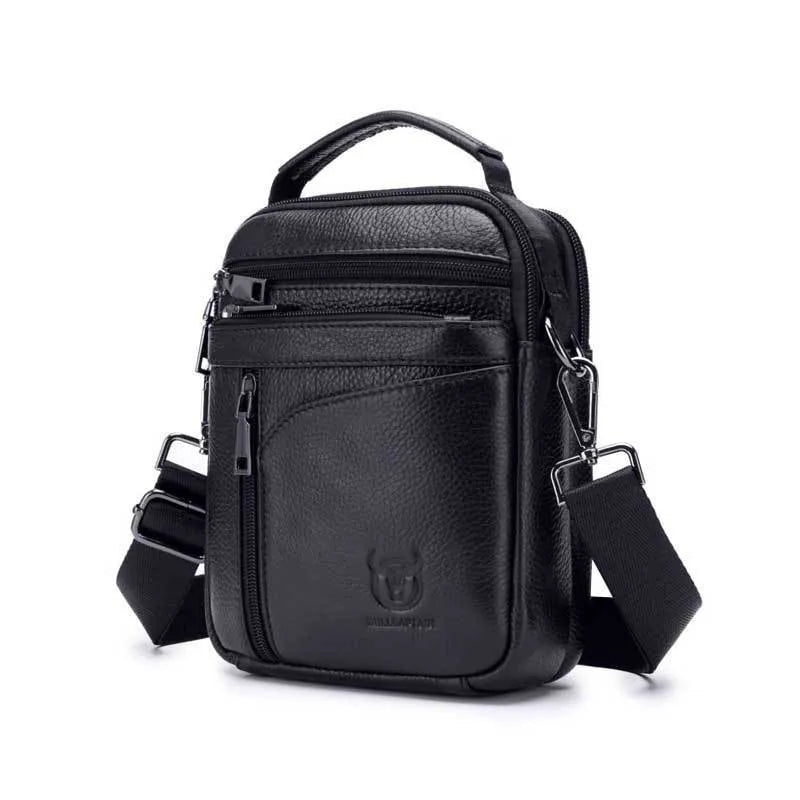 Black genuine leather men's retro style shoulder messenger bag