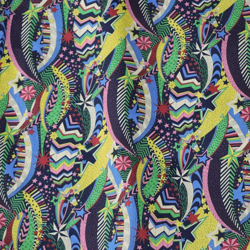 Blue cotton fabric with a detailed digital print of plants and flowers, showing a 1m x 1.45m piece.
