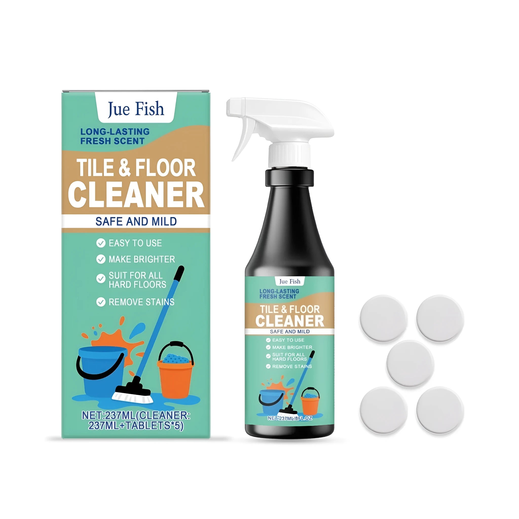 Floor cleaner spray bottle 237 ml with concentrated cleaning tablets for tile and kitchen surfaces