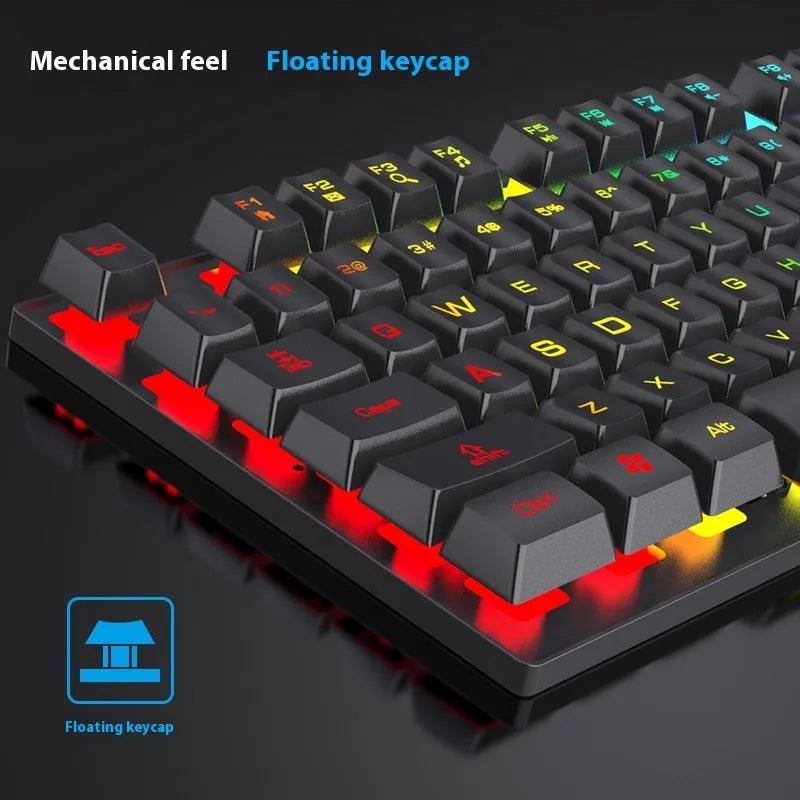 Black 104-key gaming keyboard with backlight illumination showing full key layout
