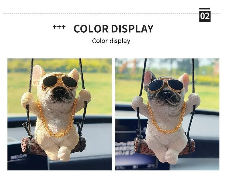 Cartoon-style resin bulldog hanging ornament for car rearview mirror in black colour
