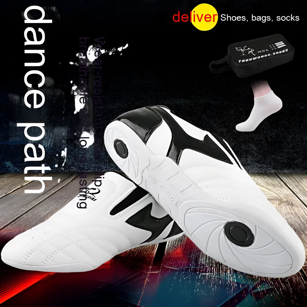 Black and white children's PU martial arts training shoes for Sanda and Taekwondo