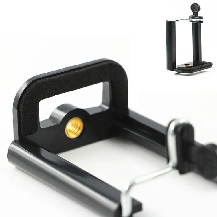 Black plastic U clip mobile phone bracket for mounting smartphones on camera tripods