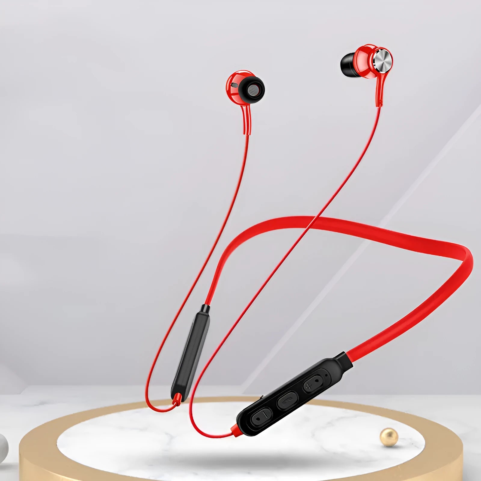 G03 red boxed sports Bluetooth earphones with a black neckband and in-ear earbuds