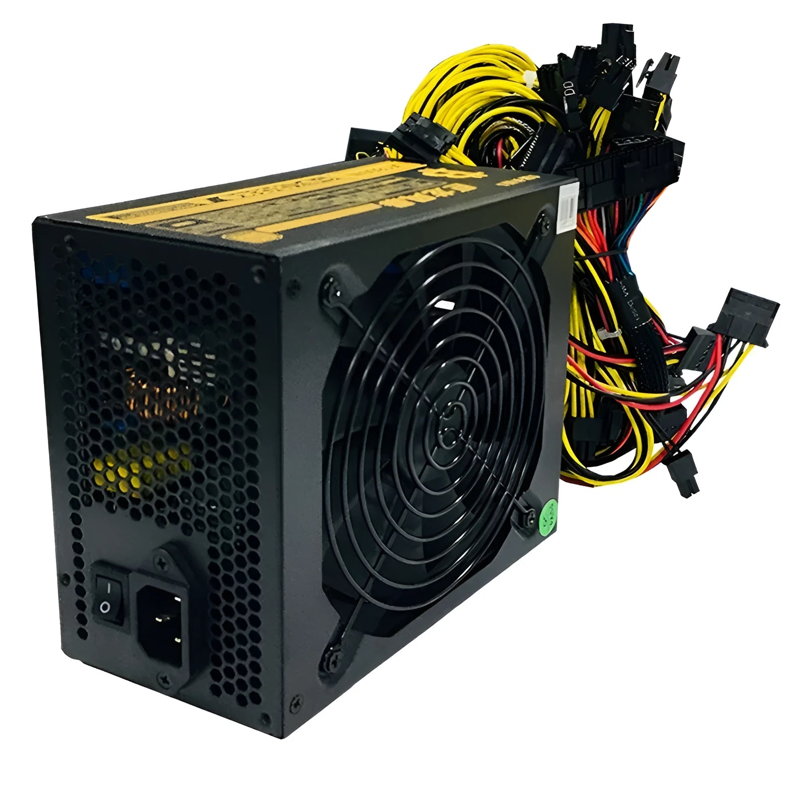 Black ATX server power supply unit with 110V input and multiple 6+2 pin GPU connectors rated up to 2000W