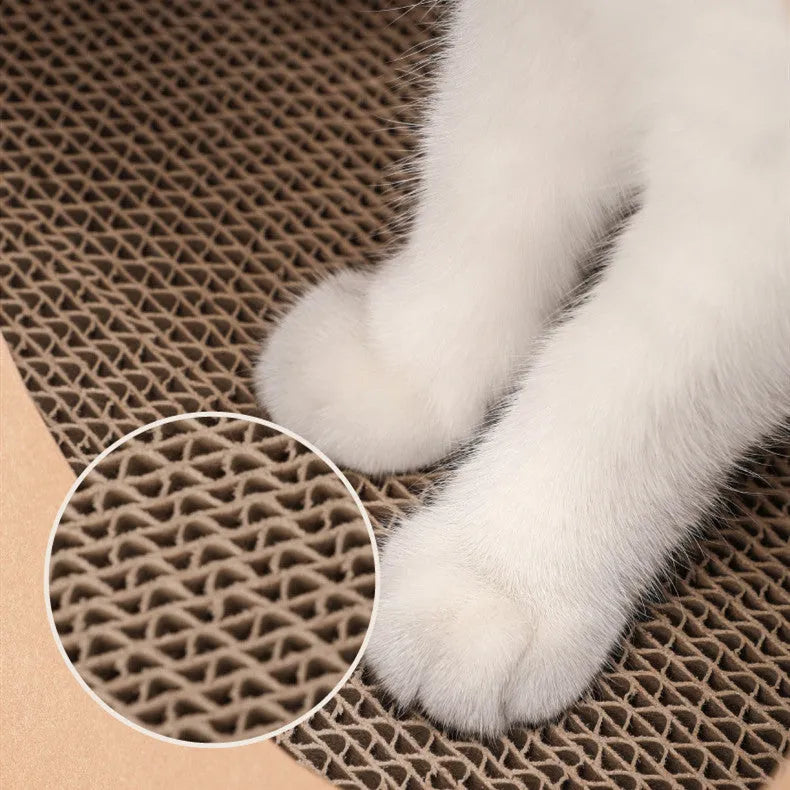 Brown kraft paper cat nest with integrated scratch board measuring 40cm wide by 53cm tall