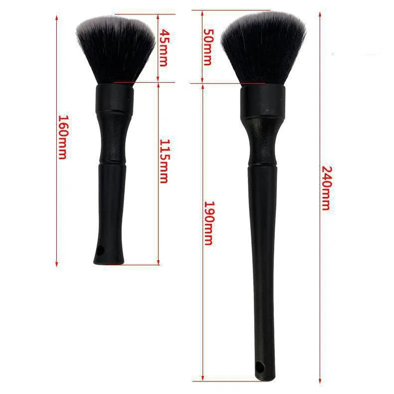 Black PP handle car detailing brush with ultra-soft pig hair bristles in large and small sizes.