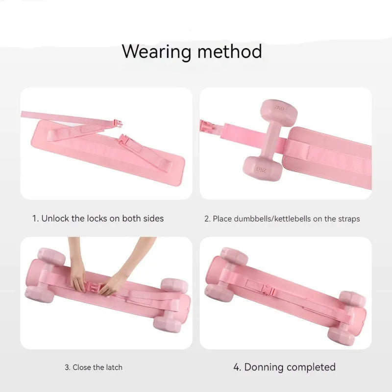 Black or pink fitness auxiliary strap for lumbar support during dumbbell barbell hip bridge exercises.