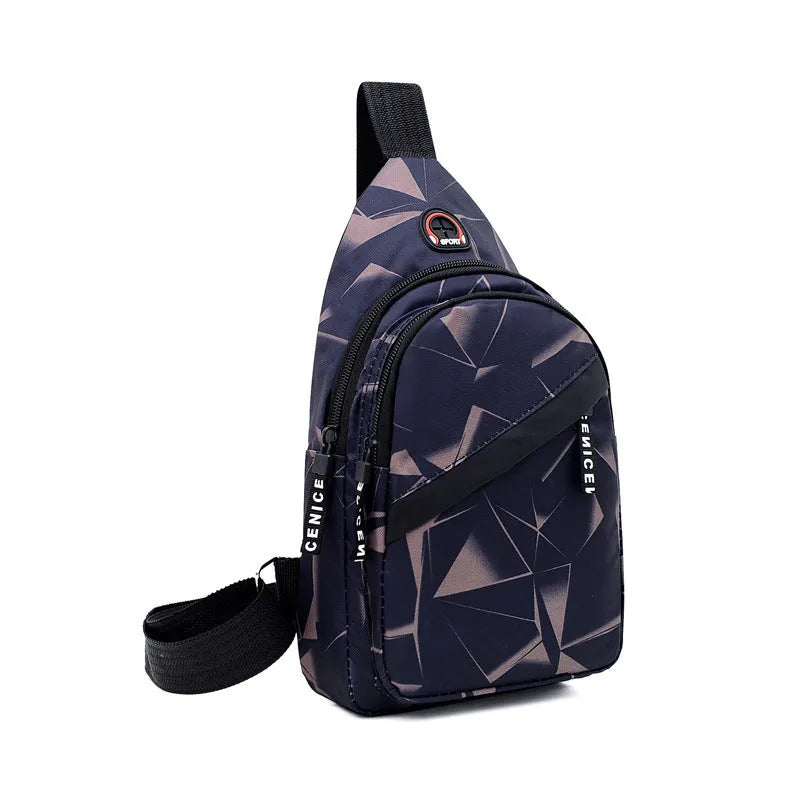 Oxford cloth men's crossbody sling bag with earphone hole and zipper closure