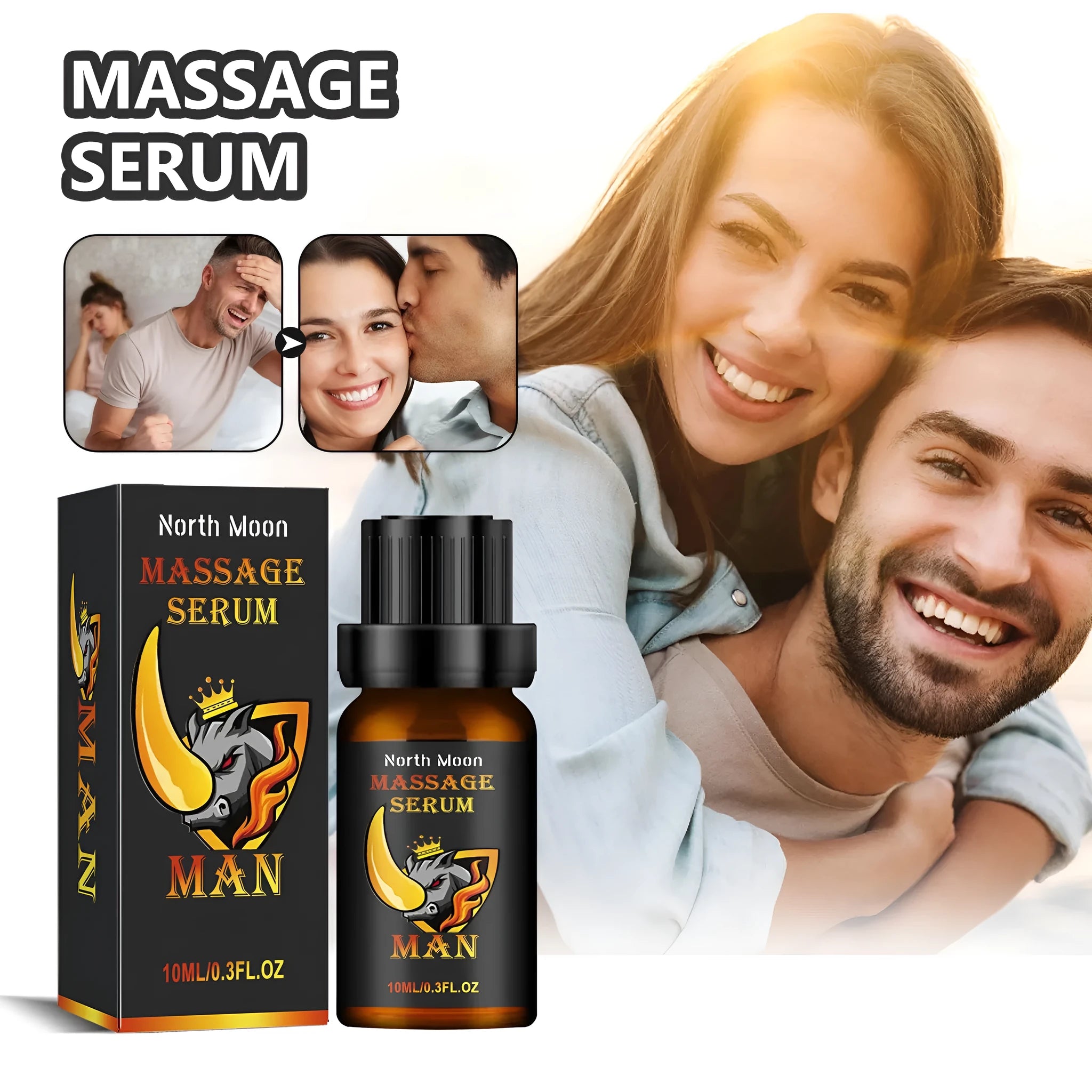 10ml bottle of men's body care essential oil with ginger and vitamin E for external massage.