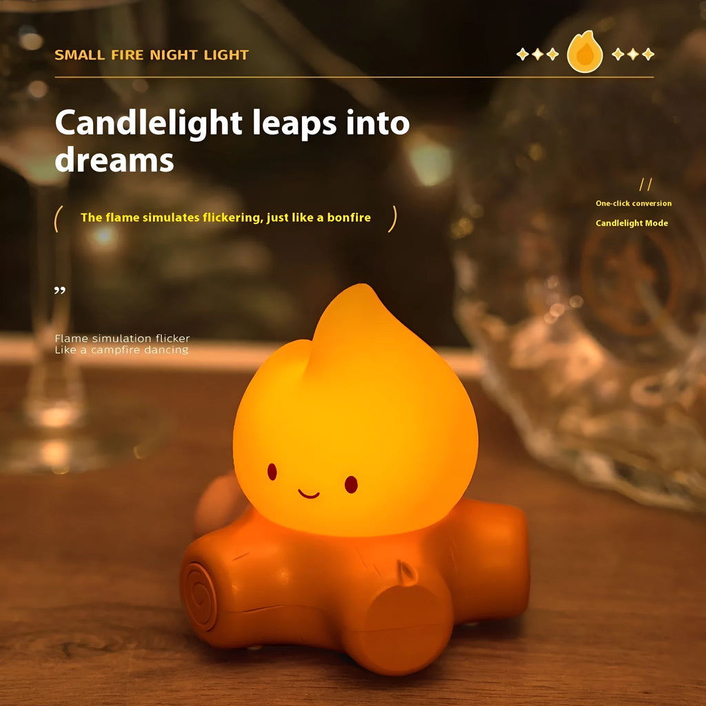 Silicone fire pile cartoon night lamp with yellow LED lighting and ABS shade measuring 96x92x93mm