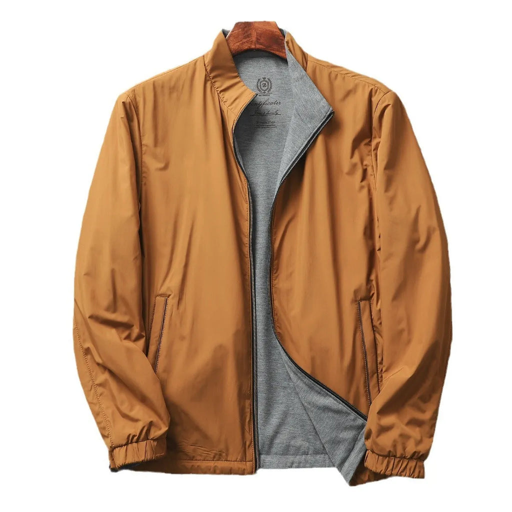 Men's stand collar business casual jacket in polyester fabric with cotton lining