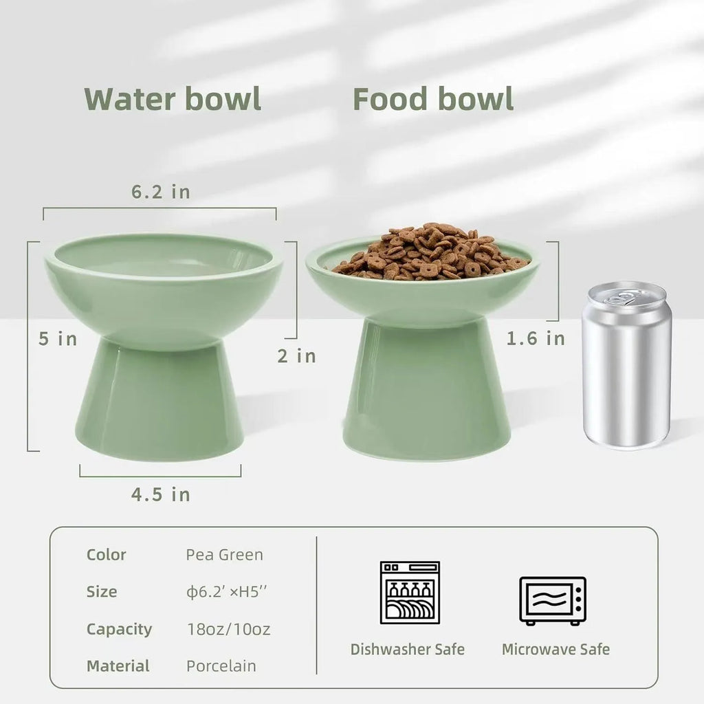 Ceramic elevated cat food bowl with wide shallow 16cm design in blue colour