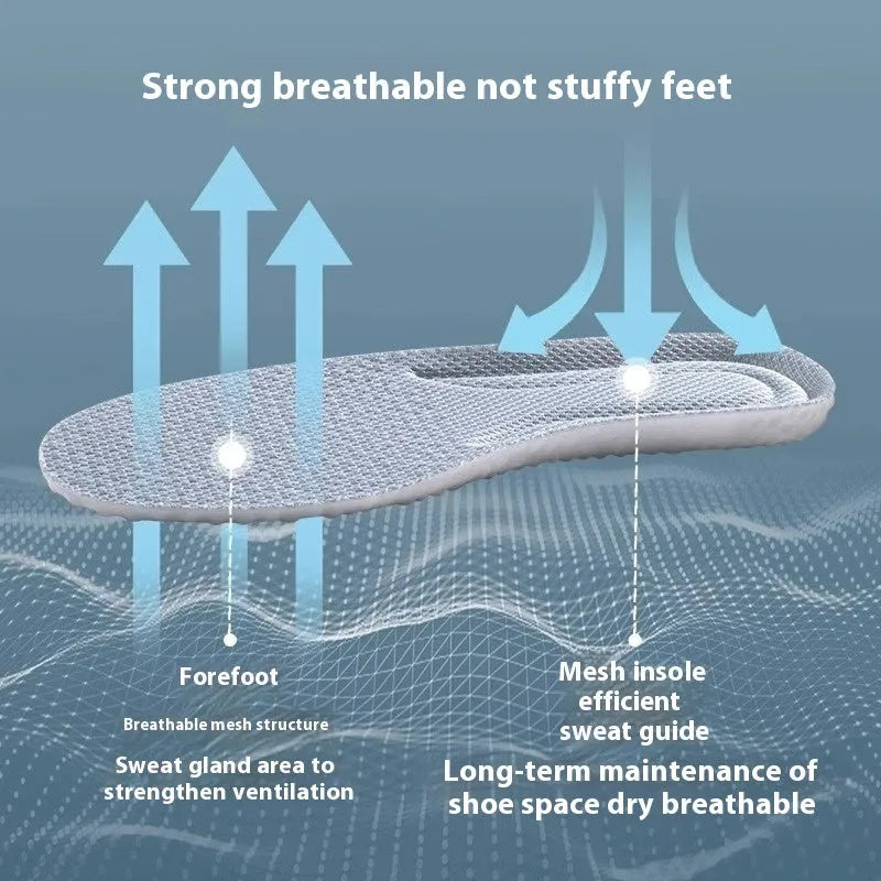 Breathable PU sports insoles in grey, black, or orange colours with cut-to-fit design for sizes 35-46
