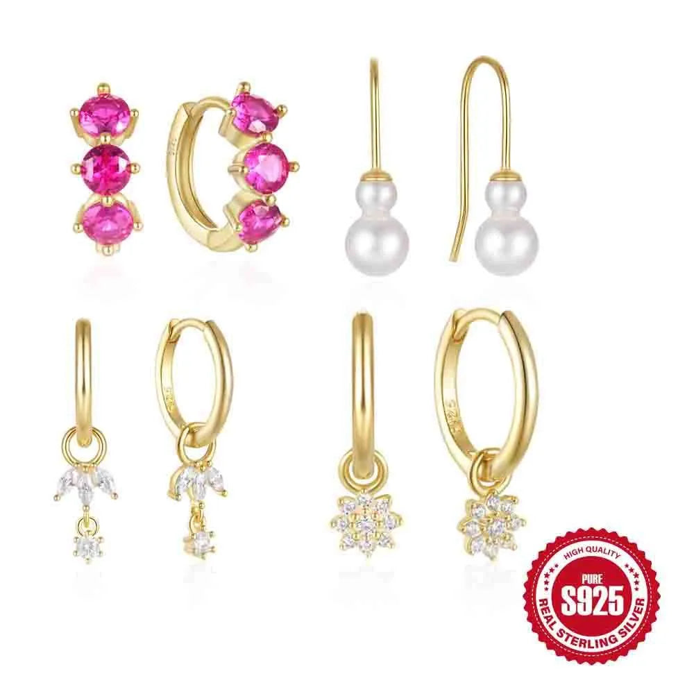 S925 sterling silver earrings with geometric sunflower design and golden three diamonds colour