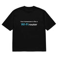 Men's black t-shirt with 3D printed cartoon pattern, short sleeves and round neck