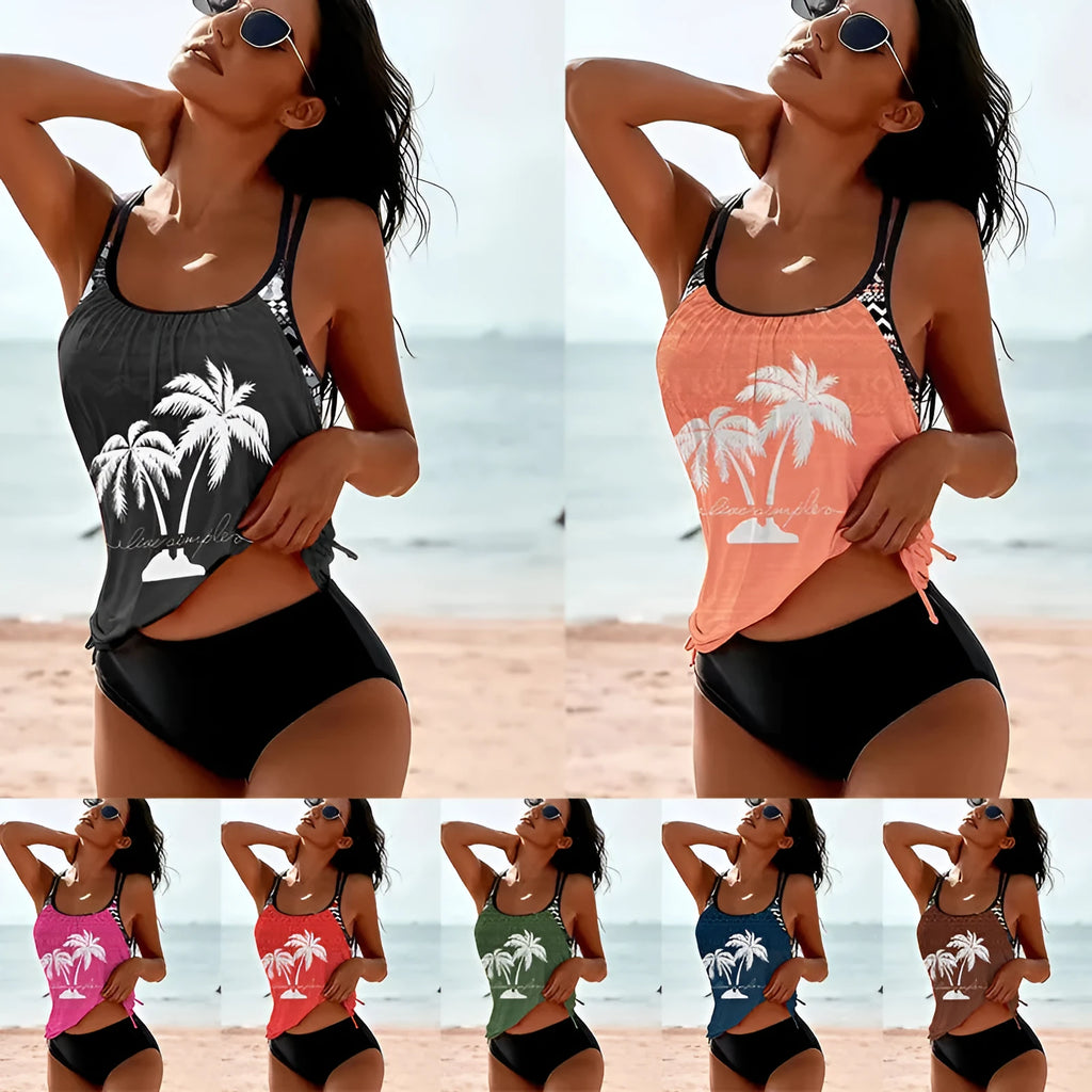 Women's loose fit tangini bikini briefs in multiple colours including black, pink, navy, and Army Green.