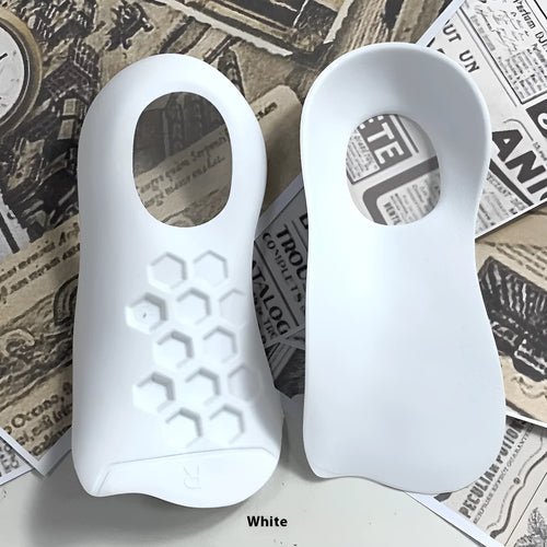 TPR arch support varus correction insoles in white, black, and skin colour for sizes 35-45