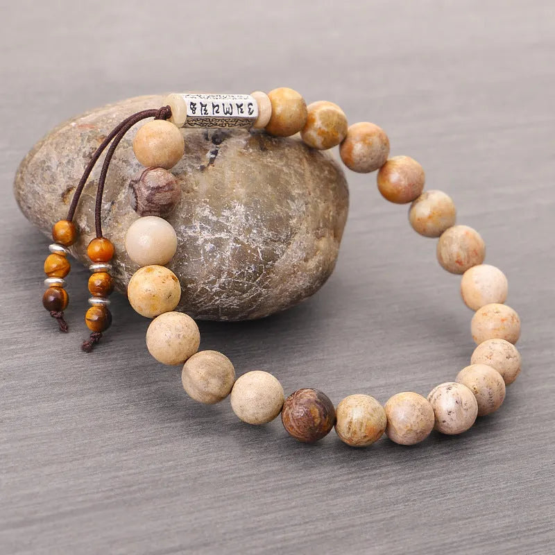 Handmade wood colour stone bead bracelet with retro simple design