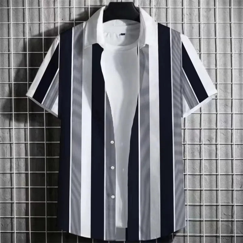 Men's linen short sleeve T-shirt with 3D printed horizontal stripes in multiple colour options.