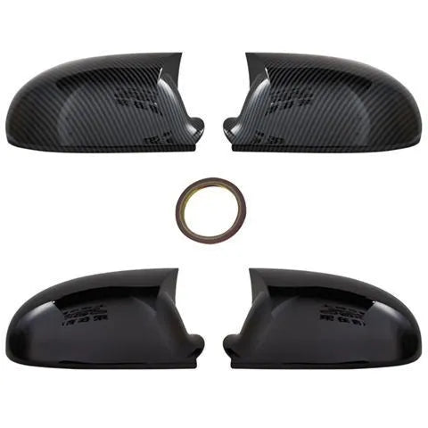 Pair of horn bright black plastic reflector shells for Volkswagen Sagitar side mirrors.