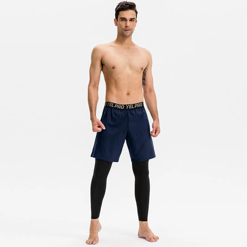 Grey men's tight-fit quick-dry sports pants for fitness training and running.