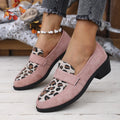 Women's leopard print suede slip-on shoes with chunky mid-heel in brown colour