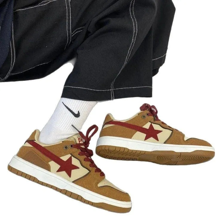 Brown women's casual sneakers with sequin accents and platform sole